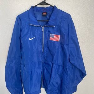 Rare 90's Vintage "NIKE TEAM" Royal Blue Windbreaker Jacket Flag Patch Sz Large